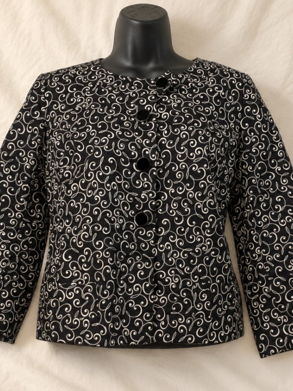 Ann Taylor LOFT Petites Women's Blazer 14P Vintage Black Ivory Scroll Jacket